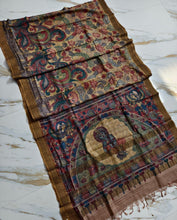 Load image into Gallery viewer, Tussar Silk Pen Kalamkari - Floral Yellow
