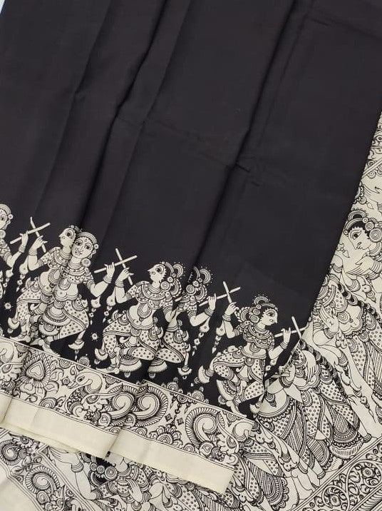 Chenoori Silk Pen Kalamkari - Off white & Black