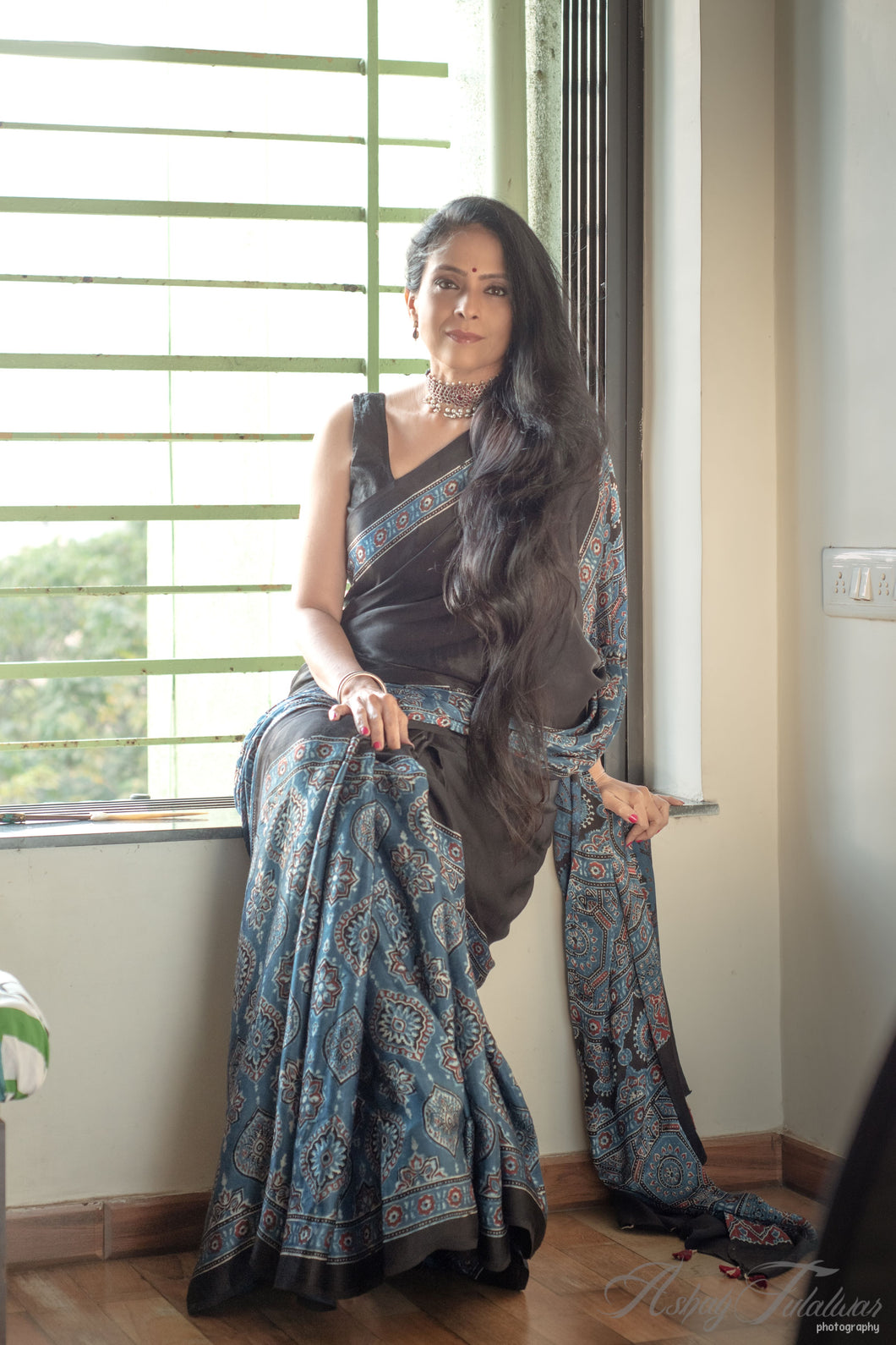 Ajrakh Modal Silk Blue & Black