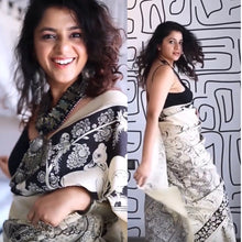 Load image into Gallery viewer, Chenoori Silk Pen Kalamkari - Off white &amp; Black
