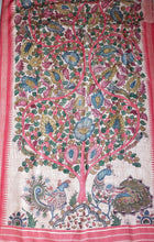 Load image into Gallery viewer, Tussar Silk Pen Kalamkari - Pink Tree of Life
