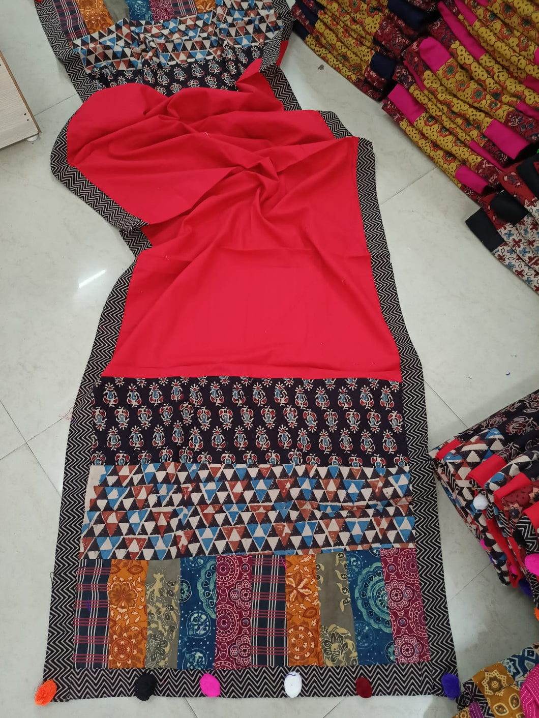 Ajrakh handblocked printed Patchwork Stoles