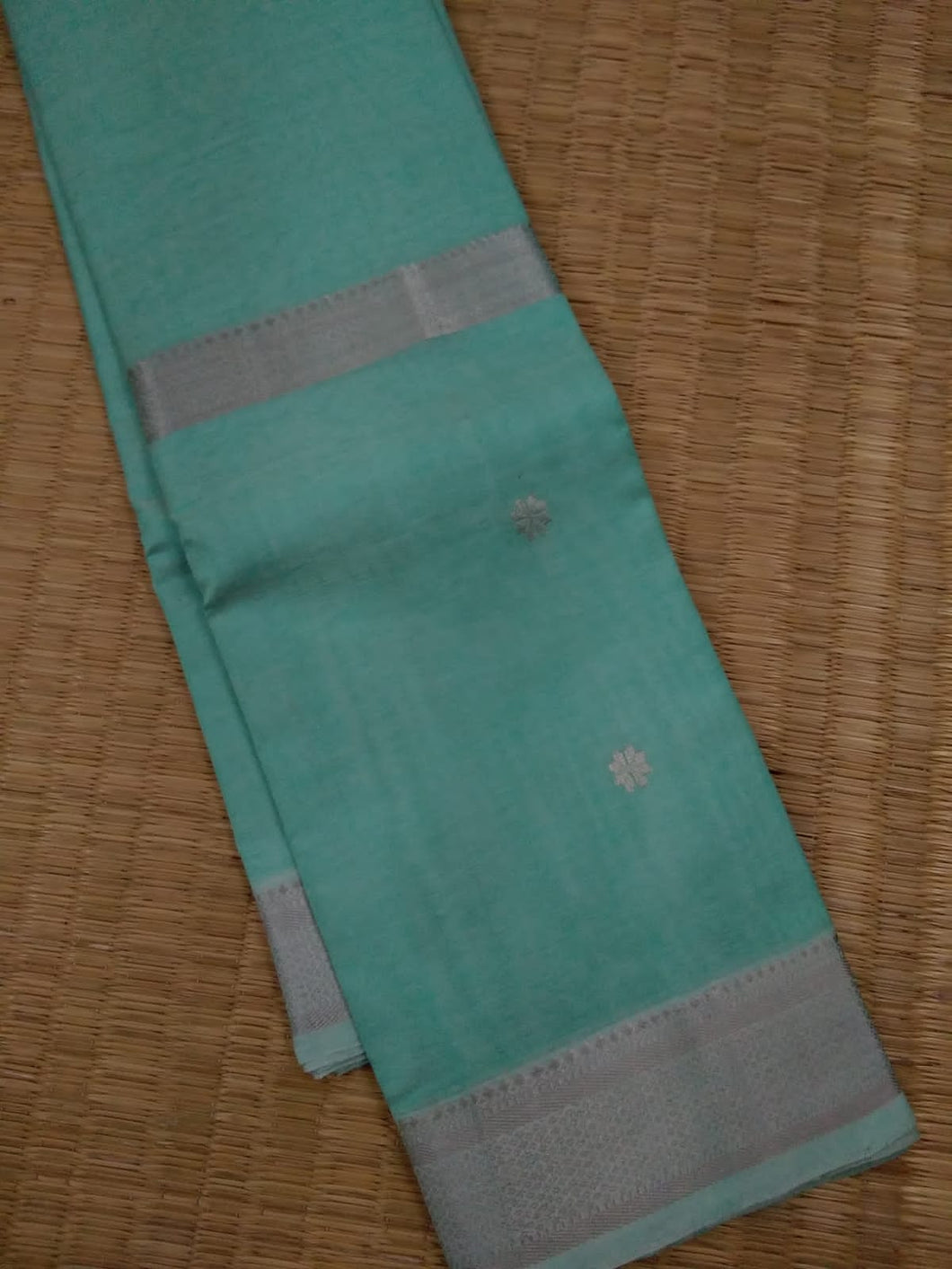 Triple Nijam Border Saree Aqua