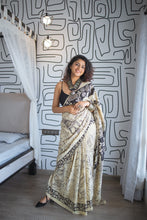 Load image into Gallery viewer, Chenoori Silk Pen Kalamkari - Off white &amp; Black
