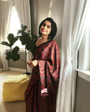 Load image into Gallery viewer, Ajrakh Modal Silk Saree Black &amp; Red
