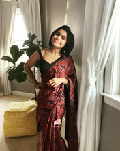 Load image into Gallery viewer, Ajrakh Modal Silk Saree Black &amp; Red
