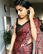Load image into Gallery viewer, Ajrakh Modal Silk Saree Black &amp; Red
