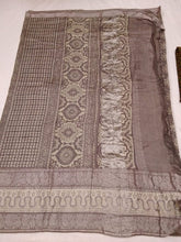 Load image into Gallery viewer, Kanchi Border Grey - Ajrakh Hand Block Printed Mangalgiri Pure Silk Cotton Saree
