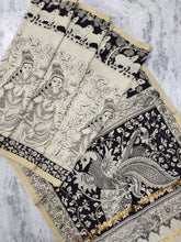 Load image into Gallery viewer, Bangalore Silk Pen Kalamkari - Off white &amp; Black
