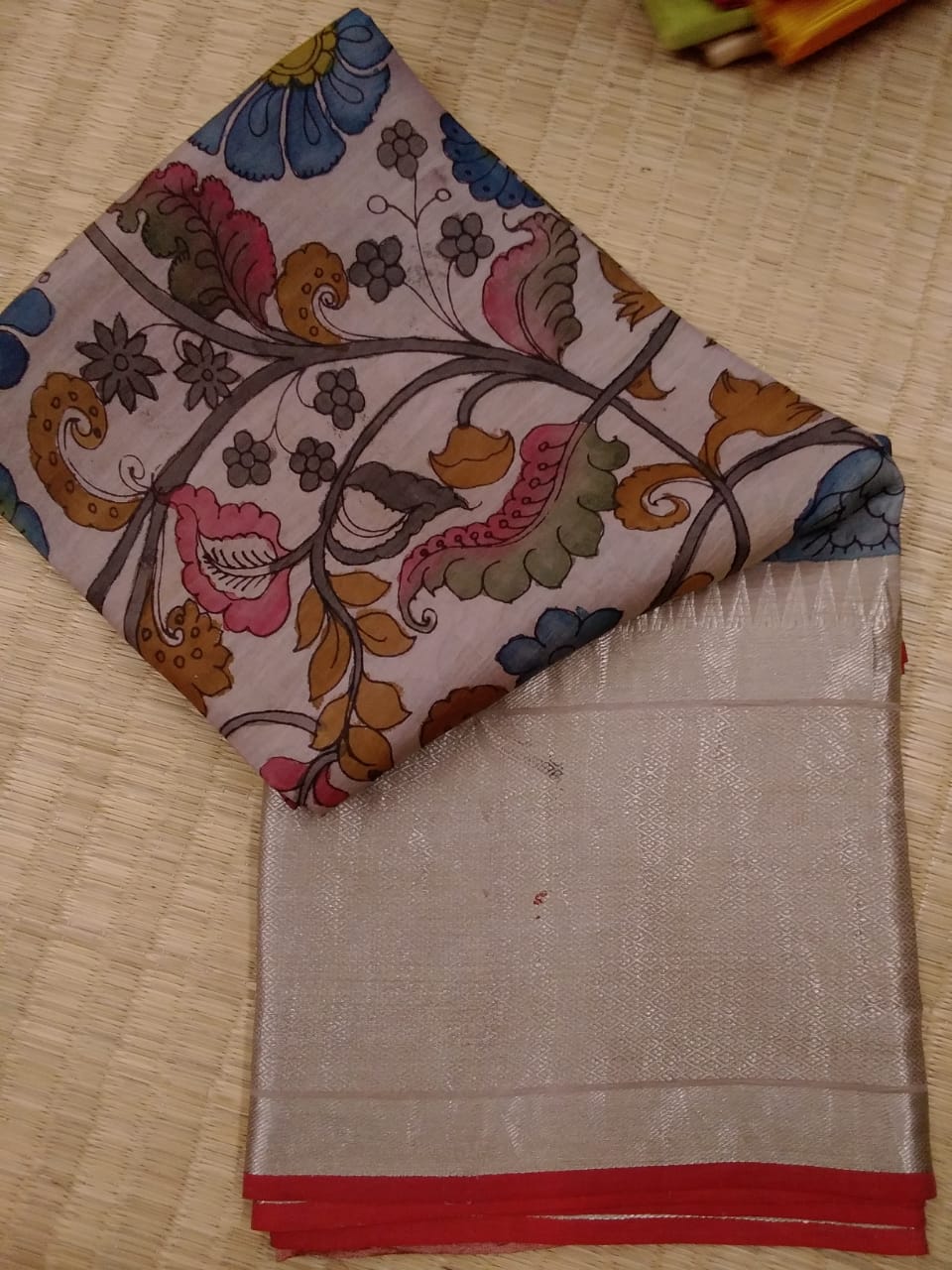 Pure Silk Pen Kalamkari -  Creamy Affair