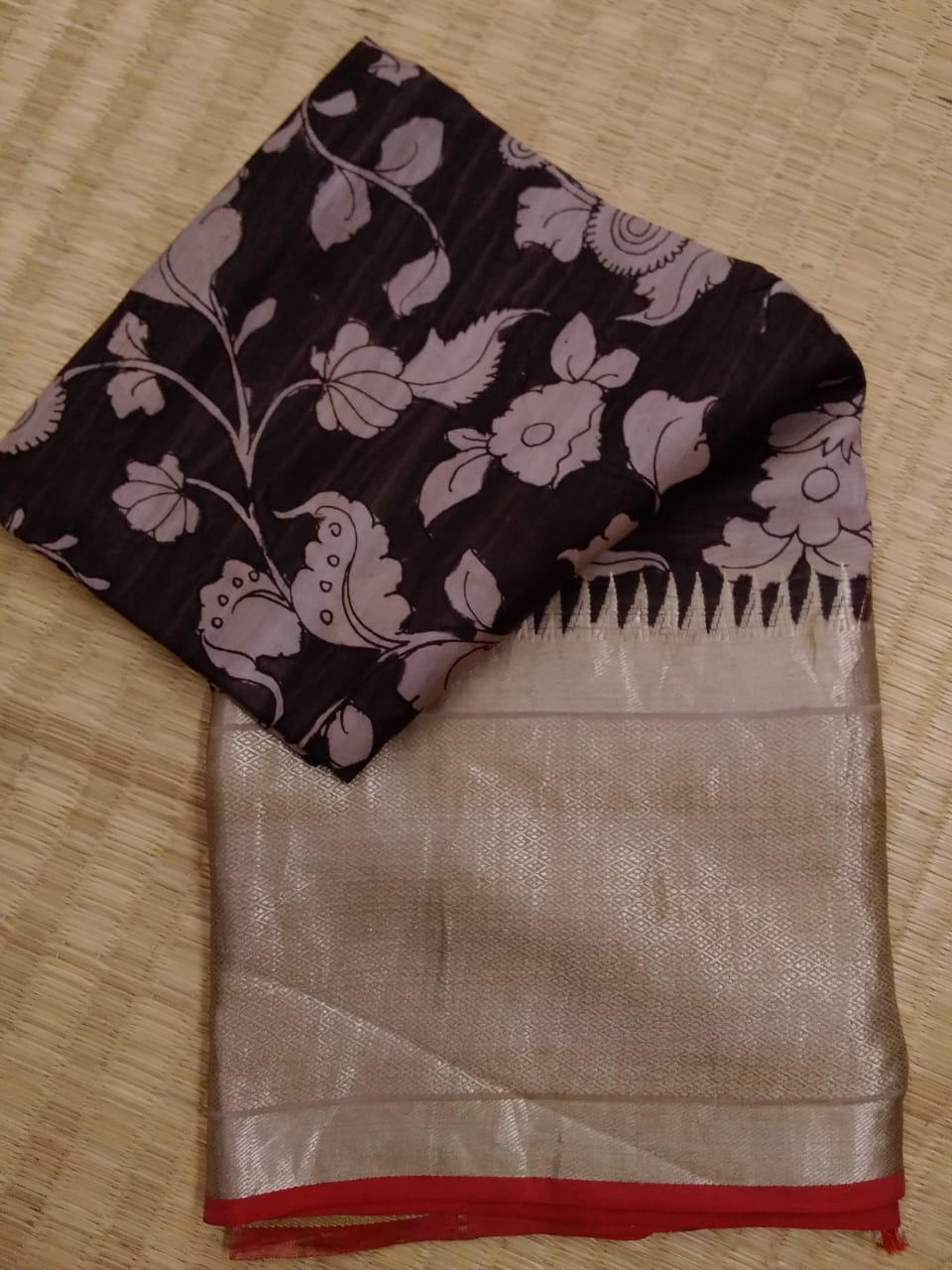 Pure Silk Pen Kalamkari - Off white & Black