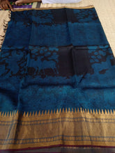Load image into Gallery viewer, Pure Silk Pen Kalamkari -  Black &amp; Blue
