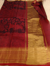 Load image into Gallery viewer, Pure Silk Pen Kalamkari -  Black &amp; Red
