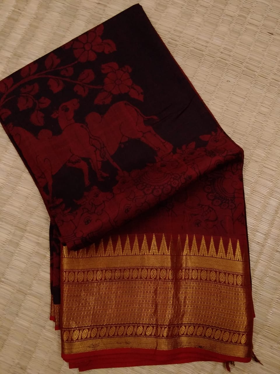 Pure Silk Pen Kalamkari -  Black & Red