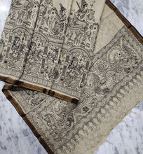 Load image into Gallery viewer, Bangalore Silk Pen Kalamkari - Off white &amp; Black
