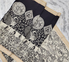 Load image into Gallery viewer, Bangalore Silk Pen Kalamkari - Off white &amp; Black
